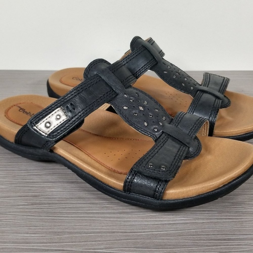 Cobb Hill Rubey Slide Sandal, Black Leather, Womens Size 6